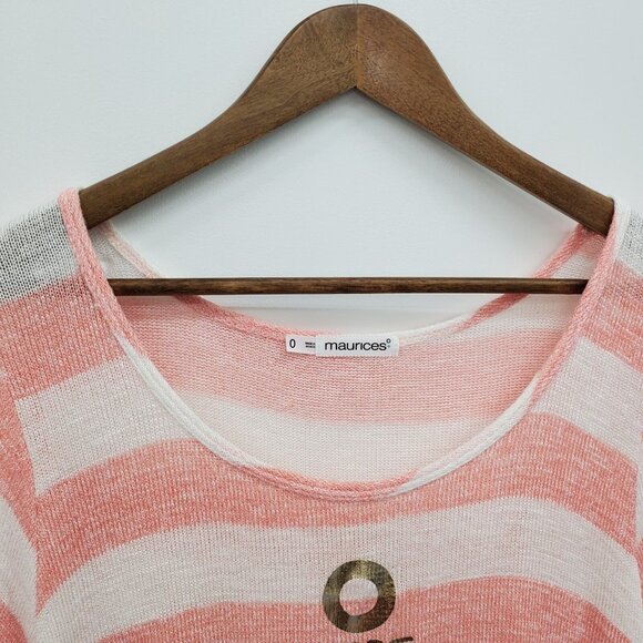 Maurices 1X 14/16 Plus Pink White Striped Nautical Anchor Graphic Tee Stretch - Picture 10 of 16